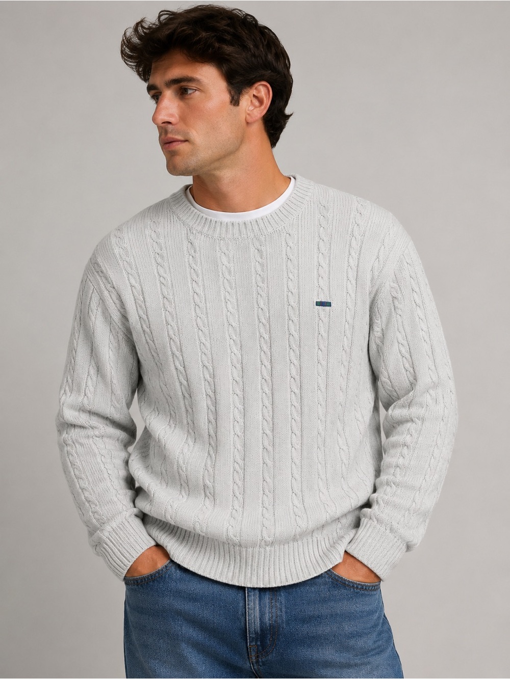 Vintage Colours Alexander Julian Gray Cable Knit Sweater XL USA